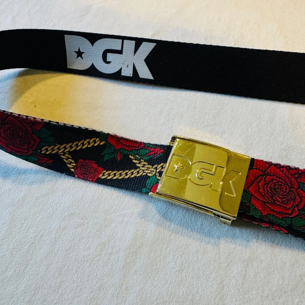 DGK Mens Web Belt Black Red Rose Gold Chain Link Flip Top Buckle Skateboard 49